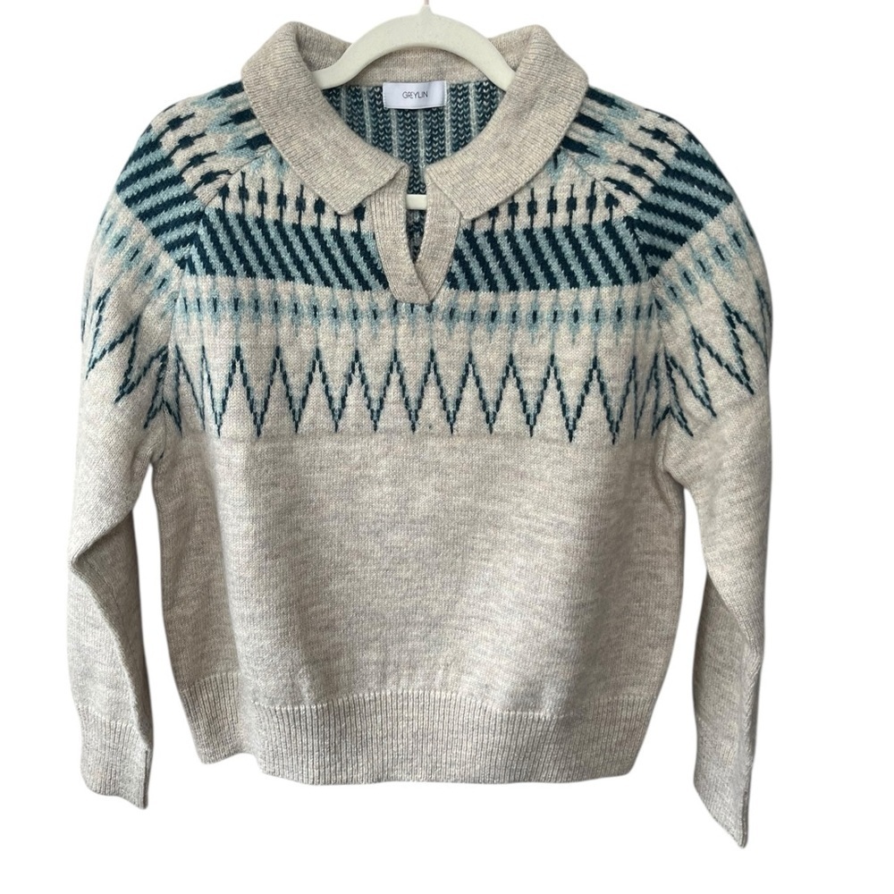 Greylin Nordic Fair Isle Collared Sweater, Size M